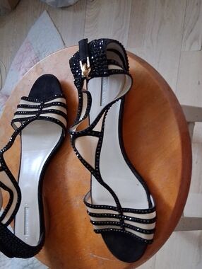 Giorgio Armani Black Crystal-Strap Flat  Sandals *8.5